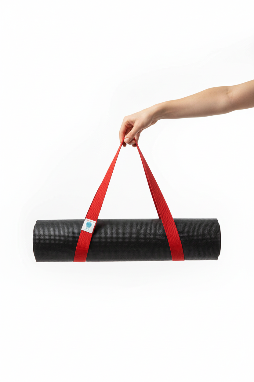מזרן יוגה שחור עם רצועה אדומה